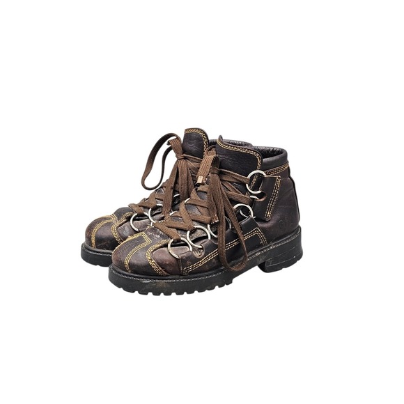 GBX Men\'s Size 7 Women\'s 8 VTG 90\'s‎ Brown Leather 6 Ring Goth Grunge Rave Boots main image 8